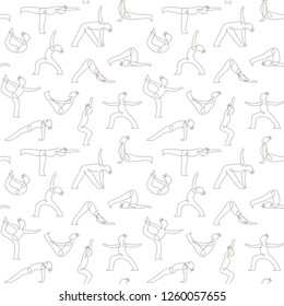 Vector seamless pattern with hand drawn yoga asanas. 