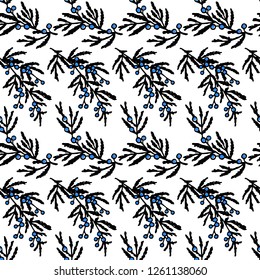 Vector seamless pattern with hand drawn cedar twigs. Ink drawing, graphic style, beautiful Christmas and New Year design element