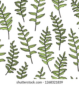 Vector seamless pattern with hand drawn fern leaves. Ink drawing, beautiful floral design elements.