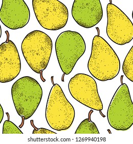 Vector seamless pattern with hand drawn pears. Beautiful food design elements. Ink drawing, perfect for prints and patterns