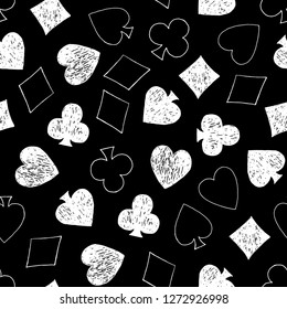 Vector seamless pattern with hand drawn playing card symbols. 