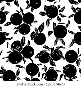 Vector seamless pattern with  hand drawn black ink apples on white background. Beautiful food design elements.