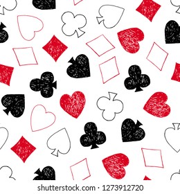 Vector seamless pattern with hand drawn playing card symbols. 