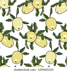 Vector seamless pattern with hand drawn Pristine apples. Beautiful food design elements. Ink drawing, perfect for prints and patterns