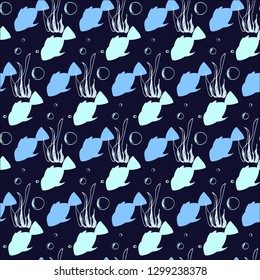 Vector seamless pattern with hand drawn fishes