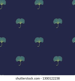 Vector seamless pattern with hand drawn vintage leaves and branch of ginkgo biloba. 