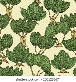 Vector seamless pattern with hand drawn olive trees. Beautiful floral design elements,  ink drawing, abstract style.