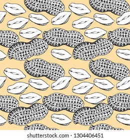 Vector seamless pattern with hand drawn peanuts.