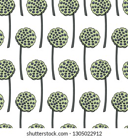 Vector seamless pattern with hand drawn lotus seed pods. Beautiful floral design elements, ink drawing, perfect for prints and patterns