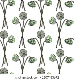 Vector seamless pattern with hand drawn lotus seed pods. Beautiful floral design elements, ink drawing, perfect for prints and patterns