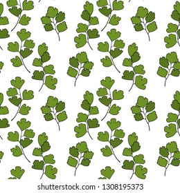 Vector seamless pattern with hand drawn maidenhair fern. Beautiful floral design elements, perfect for prints and patterns