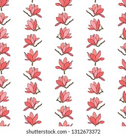 Vector seamless pattern with hand drawn magnolia flowers. Beautiful floral design elements, ink drawing, perfect for prints and patterns
