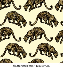 Vector seamless pattern with hand drawn leopard made with black chalk. Beautiful animal design elements, perfect for prints and patterns