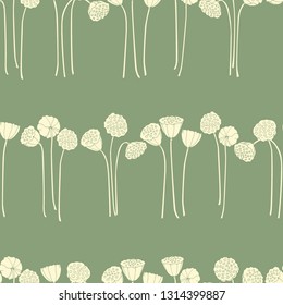 Vector seamless pattern with hand drawn lotus seed pods. Beautiful floral design elements, ink drawing, perfect for prints and patterns