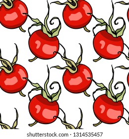 Vector seamless pattern with hand drawn dogrose berries. Beautiful food design elements, perfect for prints and patterns