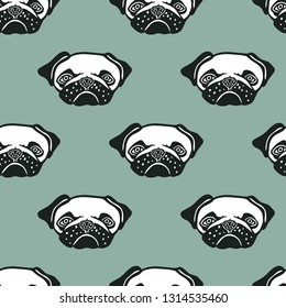 Vector seamless pattern with hand drawn dog heads. Beautiful animal design elements, ink drawing, heavy contours, perfect for prints and patterns