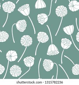 Vector seamless pattern with hand drawn lotus seed pods. Beautiful floral design elements, ink drawing, perfect for prints and patterns