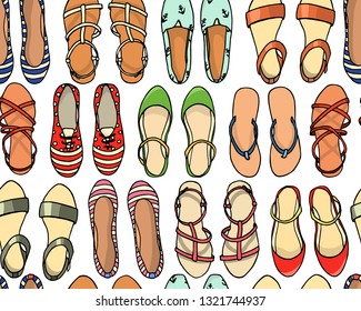 Vector seamless pattern with hand drawn women's shoes. Beautiful design elements, vintage colors. Perfect for prints and patterns.
