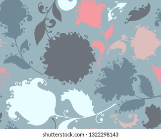 Vector seamless pattern with hand drawn paisley floral elements. Beautiful colorful endless background in oriental indian style