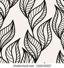 Vector seamless pattern. Hand drawn monochrome branches. Creative abstract background. Modern texture with stylized leaves.