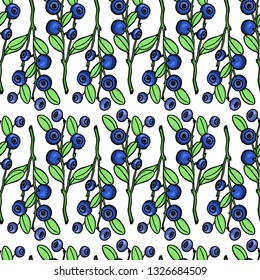 Vector seamless pattern with hand drawn blueberry. Vegetarian, healthy food illustration. Beautiful food design elements, perfect for prints and patterns
