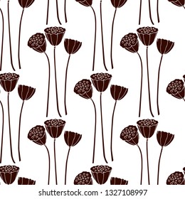 Vector seamless pattern with hand drawn lotus seed pods. Beautiful floral design elements, ink drawing, perfect for prints and patterns