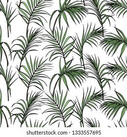 Vector seamless pattern with hand drawn palm leaves. Graceful plants, beautiful ink drawing. Perfect for prints and patterns