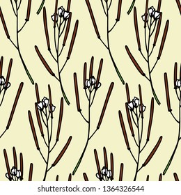 Vector seamless pattern with hand drawn hairy bitter-cross. Beautiful floral design elements, ink drawing, perfect for prints and patterns
