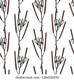 Vector seamless pattern with hand drawn hairy bitter-cross. Beautiful floral design elements, ink drawing, perfect for prints and patterns