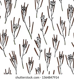 Vector seamless pattern with hand drawn hairy bitter-cross. Beautiful floral design elements, ink drawing, perfect for prints and patterns