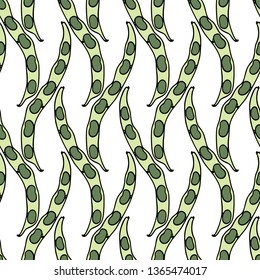 Vector seamless pattern with hand drawn green bean pods. Beautiful food design elements, ink drawing, perfect for prints and patterns