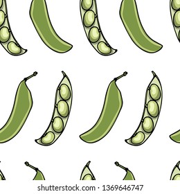 Vector seamless pattern with hand drawn Lima bean pods. Beautiful food design elements, ink drawing, perfect for prints and patterns