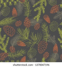 Vector  seamless pattern with hand drawn Christmas plants