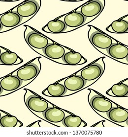 Vector seamless pattern with hand drawn Lima bean pods. Beautiful food design elements, ink drawing, perfect for prints and patterns