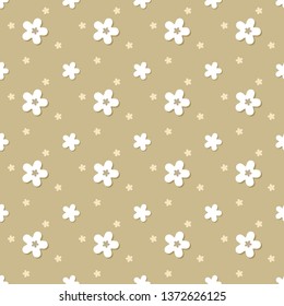 Vector seamless pattern, hand drawn flower on brown background