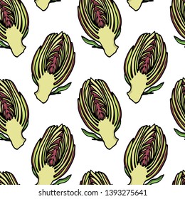 Vector seamless pattern with hand drawn Fiesole artichokes. Beautiful food design elements, perfect for prints and patterns