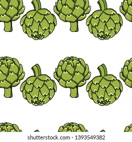 Vector seamless pattern with hand drawn artichokes. Beautiful food design elements, perfect for prints and patterns