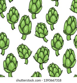 Vector seamless pattern with hand drawn artichokes. Beautiful food design elements, perfect for prints and patterns