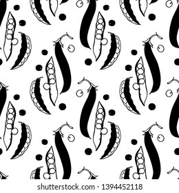 Vector seamless pattern with hand drawn green pea pods. Beautiful food design elements, ink drawing perfect for prints and patterns
