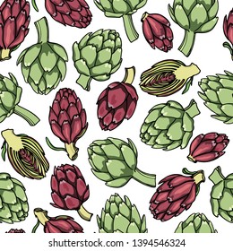 Vector seamless pattern with hand drawn artichokes. Beautiful food design elements, perfect for prints and patterns