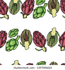 Vector seamless pattern with hand drawn artichokes. Beautiful food design elements, perfect for prints and patterns