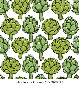 Vector seamless pattern with hand drawn artichokes. Beautiful food design elements, perfect for prints and patterns