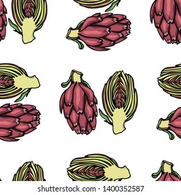 Vector seamless pattern with hand drawn artichokes. Beautiful food design elements, perfect for prints and patterns