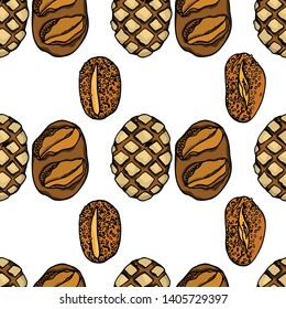 Vector seamless pattern with hand drawn traditional German bread. Ink drawing, graphic style. Beautiful food design elements.