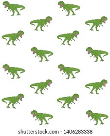 Vector seamless pattern of hand drawn green doodle sketch tyrannosaur dinosaur isolated on white background 