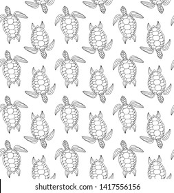 Vector seamless pattern of hand drawn doodle sketch sea turtle isolated on white background 