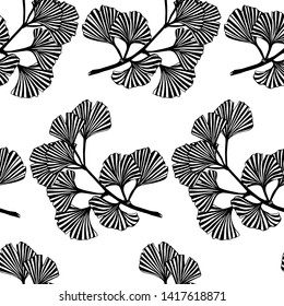 Vector seamless pattern with hand drawn ginkgo twigs. Beautiful floral design elements. Ink drawing, perfect for prints and patterns