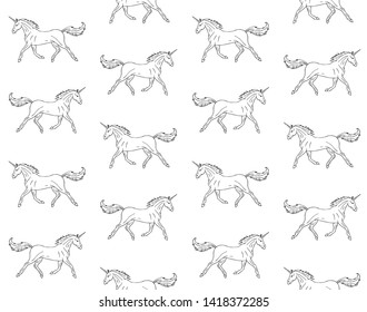 Vector seamless pattern of hand drawn doodle sketch unicorn isolated on white background 