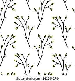 Vector seamless pattern with hand drawn twigs. Ink drawing, beautiful floral design elements.