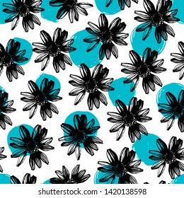 Vector seamless pattern with hand drawn flowers.
